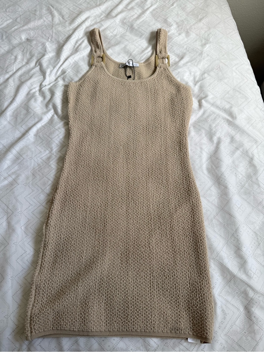 Zara Beige Textured Mini Tank Dress